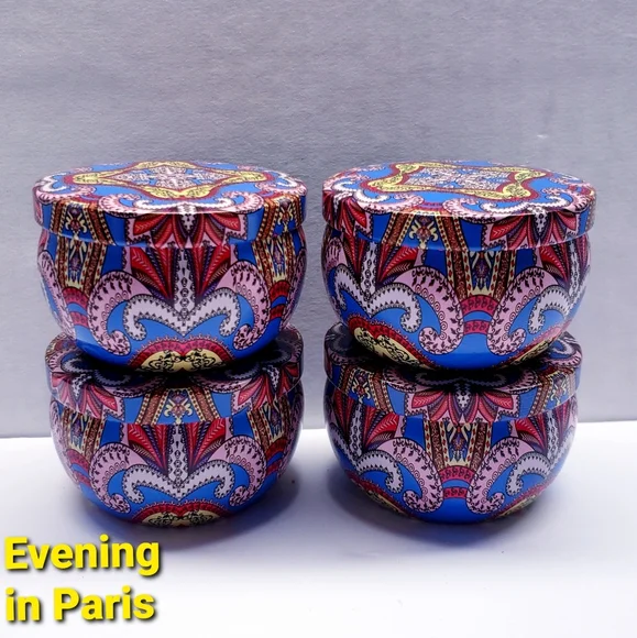 EVENING IN PARIS Scented Mini Tin Jar Soy Wax Candles, Aromatherapy, 2oz(4 pack) - Picture 2 of 7